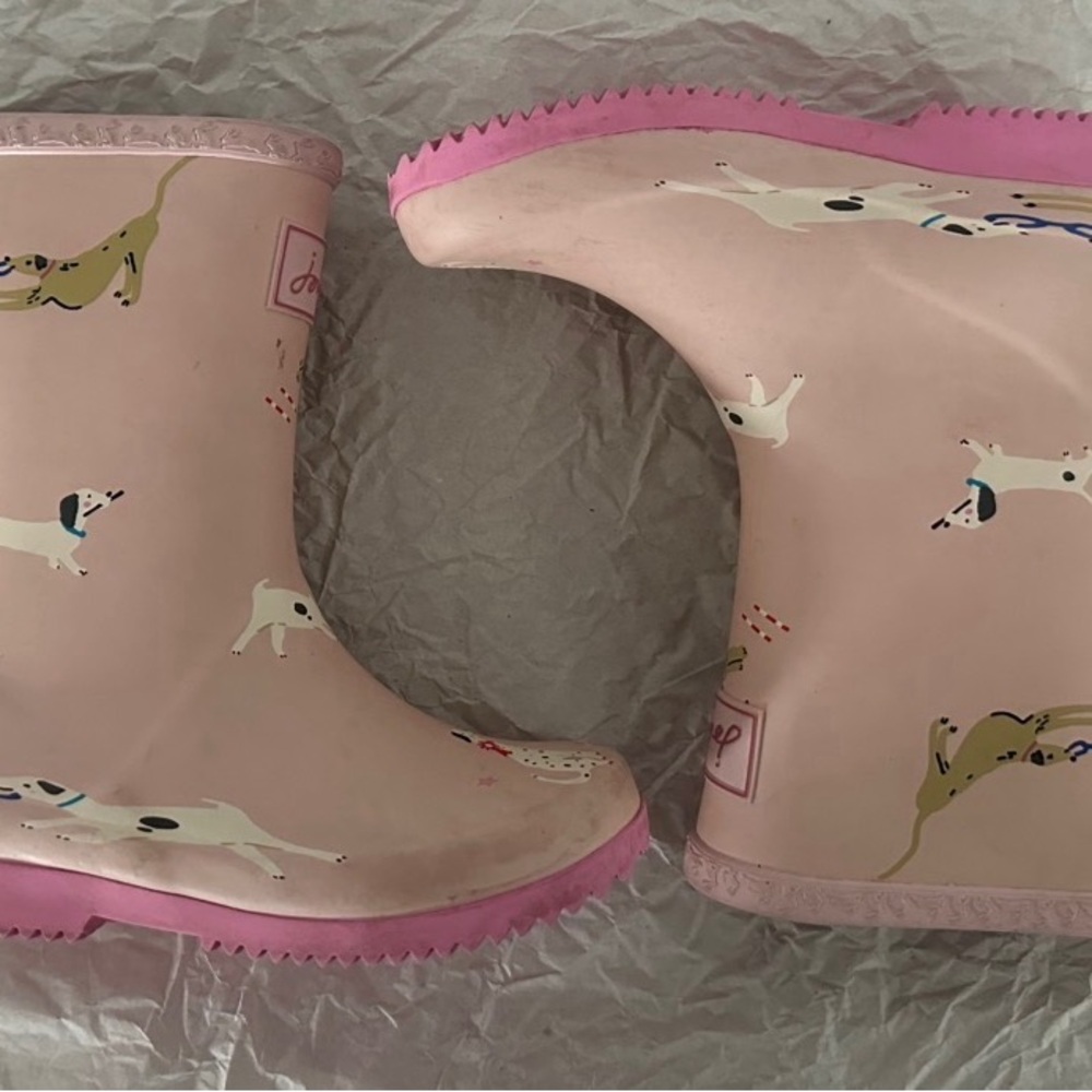 Joules Pink Kids Rain Boots with Dog Print